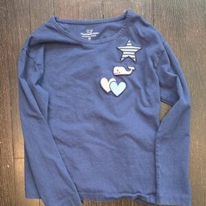 Vineyard Vines Navy Long Sleeve Tee with Whale and Star Patches